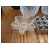 (2) Glass Pitchers, (6) Small S&P Shaker Sets, & (4) Glass Candle Holders