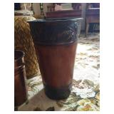 Tall Bamboo Woven Basket & (2) Metal Decorative Vases