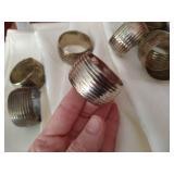 Glass Candlesticks, Cloth Napkins, & (silver-plated?) Napkin Rings