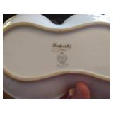 Hand-Painted Dish from Silesia, Fostoria Top Hat Toothpick Holder, Etched Glass S&P Shakers, & Small Glass Mugs