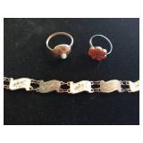 Sterling Silver Bracelet & (2) Unmarked Rings
