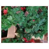 (4) Boxes of Nice Evergreen Garland with Cones, Berries, Bows, Etc.