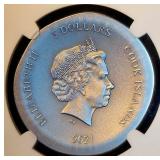 Rare MS70 2021 Cook Islands Ultra High Relief .999 Antiqued Silver Athena