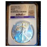 Gaudioso Hand Signed, Mint Engraver Series, 2022 MS70 Silver Eagle, First Day, NGC Top Pop 1 of 200
