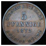 Well Preserved 1872-B Grand duchy of Mecklenburg/Schwerin (German States) 5 Pfennige, KM#317
