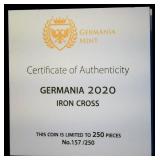 Scarce Germania Mint 1oz .9999 Silver 2020 Iron Cross, 197 of 250, Original Mint Case & COA