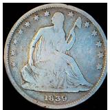 First Year 1839 Seated Liberty Half Dollar, VG, .372 OzT ASW, Details