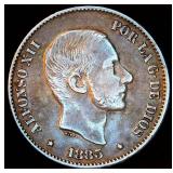 VF 1885 Philippines .835 Silver 50 Centavos, Lettered Edge, Original Surfaces, Beautiful Patina