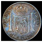 VF 1885 Philippines .835 Silver 50 Centavos, Lettered Edge, Original Surfaces, Beautiful Patina