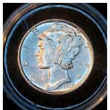 Uncirculated 1939-D Mercury Dime, Full Separated Bands, Full Mint Luster