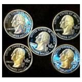 (5) 90% Silver Proof Quarters, Includes Better Date 2000 Virginia
