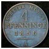 1856-A Kingdom of Prussia 4 Pfenninge, Nice Authentic Condition, 170 years old, Tougher Find, KM#454