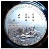 2009 Louis Braille Bicentennial Silver Dollar, Lower Mintage BU, Complete OGP & COA, All Excellent Cond