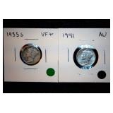 (2) Mercury Dimes 1935-S & 1941-P