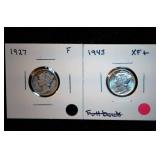 (2) Mercury Dimes 1927-P & 1943-P