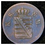 1859-F Kingdom of Saxony (German States) 2 Pfennige, 167 years old