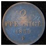 1859-F Kingdom of Saxony (German States) 2 Pfennige, 167 years old