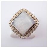 Rainbow Moonstone? Ring - Sterling Silver, Square Cabochon