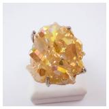 Ring - Yellow Crystal Sterling Silver, Yellow Quartz Cluster. Size 8.