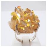 Ring - Yellow Crystal Sterling Silver, Yellow Quartz Cluster. Size 8.