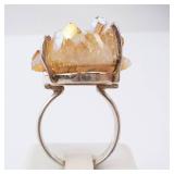 Ring - Yellow Crystal Sterling Silver, Yellow Quartz Cluster. Size 8.