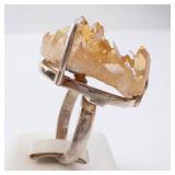 Ring - Yellow Crystal Sterling Silver, Yellow Quartz Cluster. Size 8.