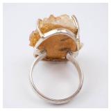 Ring - Yellow Crystal Sterling Silver, Yellow Quartz Cluster. Size 8.