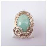 Sterling Silver Ring - Green Stone. Size 9.