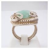 Sterling Silver Ring - Green Stone. Size 9.