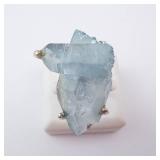 Chunky Blue Crystal Sterling Silver Ring - Size 6