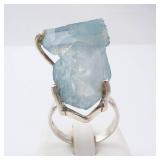 Chunky Blue Crystal Sterling Silver Ring - Size 6