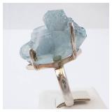 Chunky Blue Crystal Sterling Silver Ring - Size 6