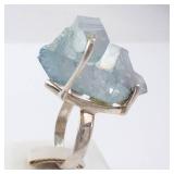 Chunky Blue Crystal Sterling Silver Ring - Size 6