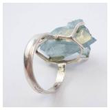Chunky Blue Crystal Sterling Silver Ring - Size 6