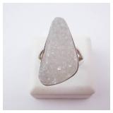 Druzy Crystal Sterling Silver Ring - Size 6