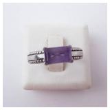 Amethyst Sterling Silver Ring - Size 6.75 - Hallmarked - Beaded Milgrain Band