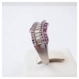 Diamond & Pink Sapphire Sterling Silver Ring - Size 8
