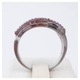 Diamond & Pink Sapphire Sterling Silver Ring - Size 8