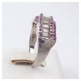 Diamond & Pink Sapphire Sterling Silver Ring - Size 8