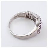 Diamond & Pink Sapphire Sterling Silver Ring - Size 8