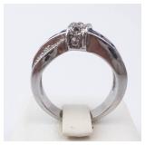 Blue & White Twist Silver Ring - Size 7.25