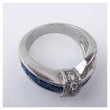 Blue & White Twist Silver Ring - Size 7.25