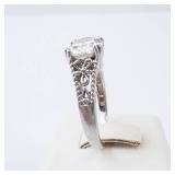 CZ Sterling Silver Ring Size 8 - Oval Center Stone, Vintage Filigree Band