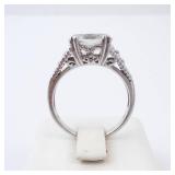CZ Sterling Silver Ring Size 8 - Oval Center Stone, Vintage Filigree Band