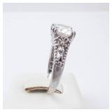 CZ Sterling Silver Ring Size 8 - Oval Center Stone, Vintage Filigree Band