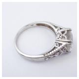 CZ Sterling Silver Ring Size 8 - Oval Center Stone, Vintage Filigree Band