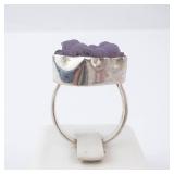 Grape Agate Sterling Silver Statement Ring - Size 8