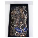 Assorted Jewelry Collection - Gold-Tone Chains, Blue Cabochon Necklace, Pearl Necklace