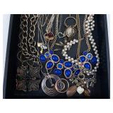 Assorted Jewelry Collection - Gold-Tone Chains, Blue Cabochon Necklace, Pearl Necklace
