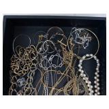 Assorted Jewelry Collection - Gold-Tone Chains, Blue Cabochon Necklace, Pearl Necklace